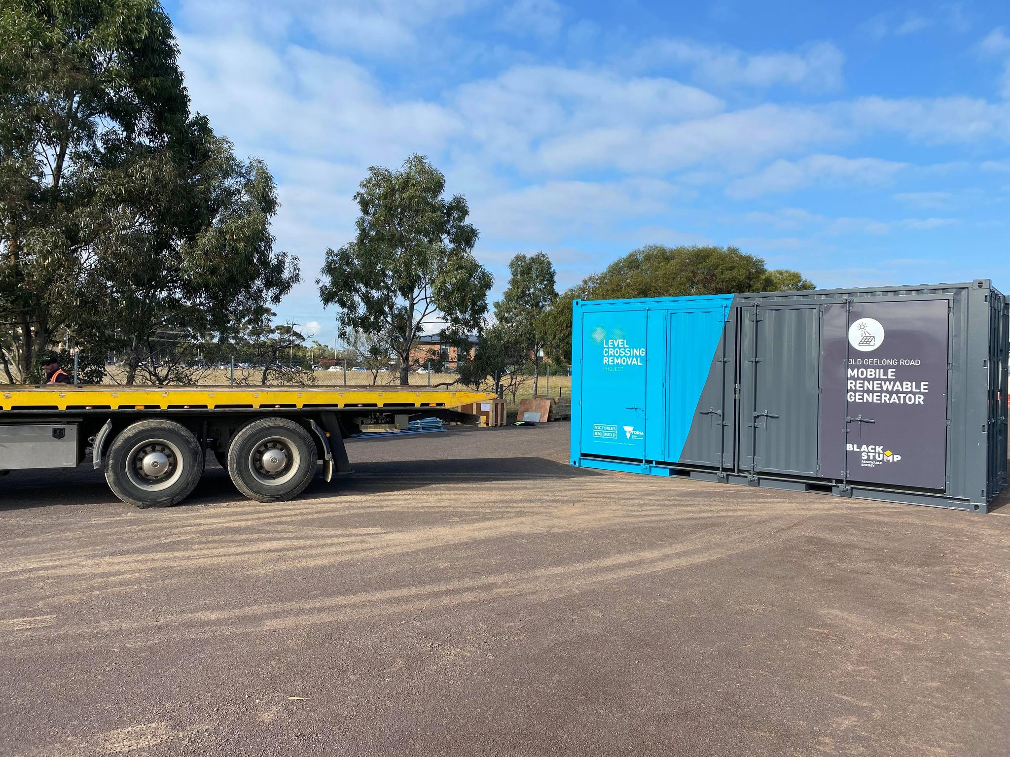 Solarator® grid-connect delivered onsite by flatbed truck