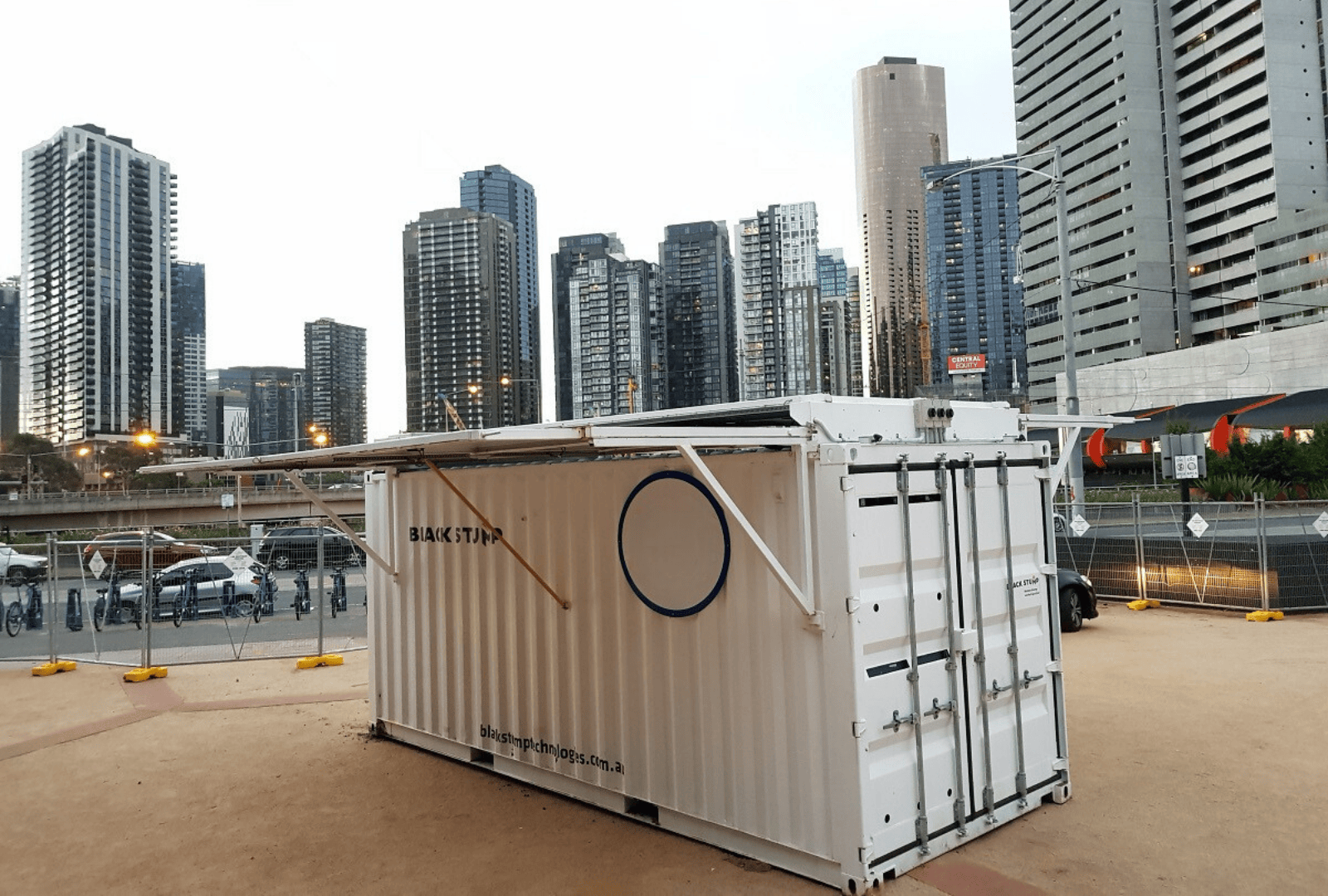 Solarator® Chiller with solar arrays fully deployed onsite